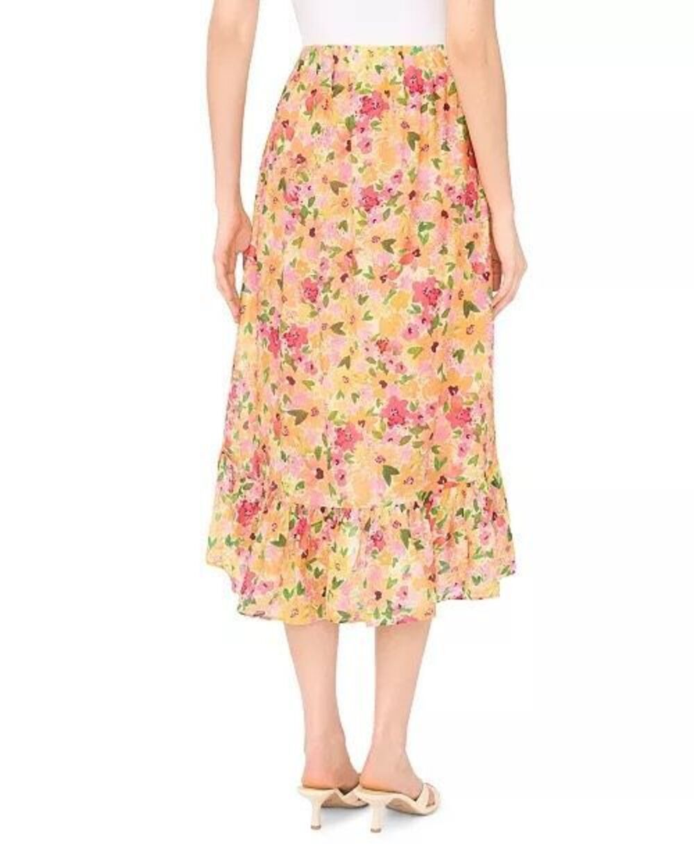 CeCe | Floral Ruffle Hem Midi Skirt